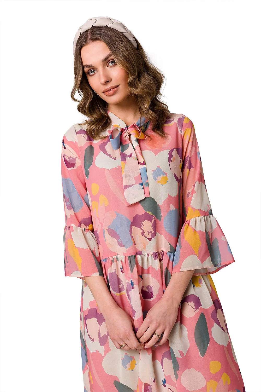 Robe de jour style animal imprimé léopard manches longues taille ajustable polyester doublée femme