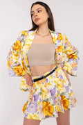 Ensemble deux pièces floral femme blazer jupe short tube été été motif fleuri jaune lilas orange