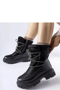 Bottes de neige mode femmes design moderne urbain cuir synthétique noir rembourrées lacets décoratifs