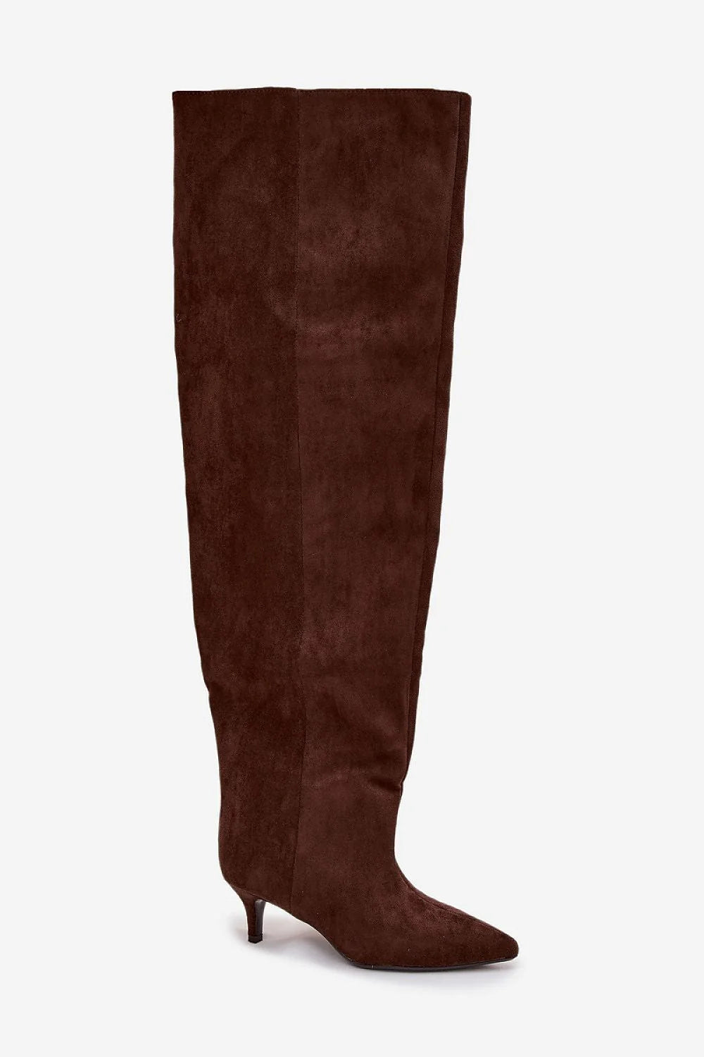 bottes cuissardes femme suédine écologique marron chocolat tige ample froissé bout pointu talon kitten bas élégantes raffinées pratiques