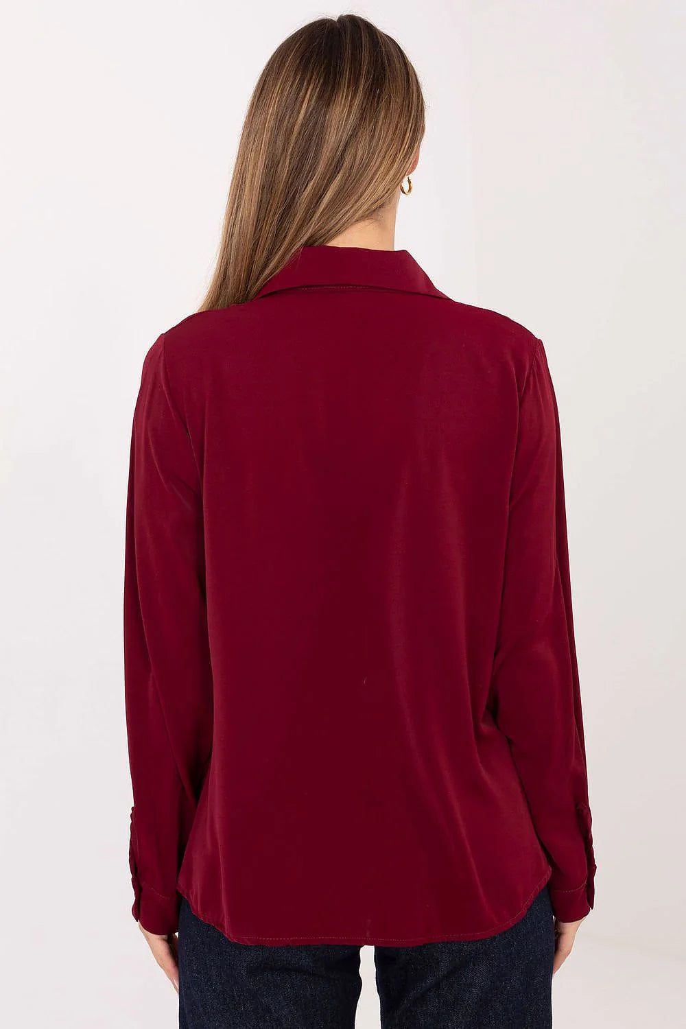 chemise femme manches longues bouffantes poignets col classique boutonnage central laçage décoratif nœud drapé fronces bordeaux polyester fluide