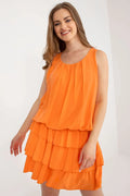 Robe d'été sans manches couleur orange volants en viscose 100% pour femme occasion fêtes jours détente mode été