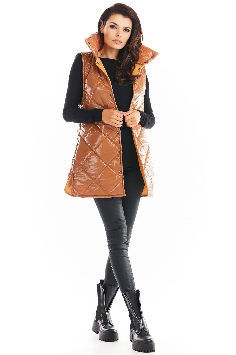 Veste sans manches noire matelassée brillante moderne femmes automne hiver confort mode tendance