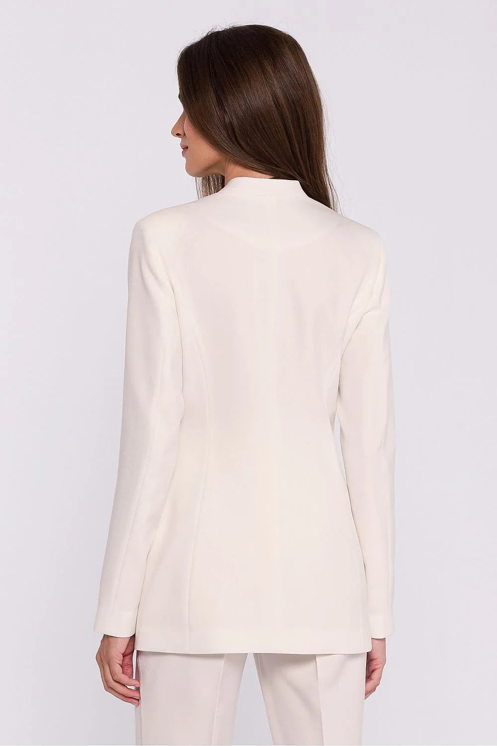 Veste Stylove élégante moderne pour femme sans col fleure décorative couleur crème taille ajustée blazer doublé