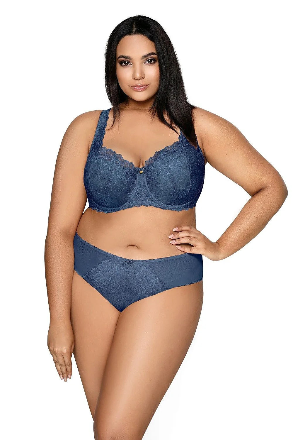 culotte féminine classique taille haute dentelle florale microfibre douce doublure élasthanne polyamide saphir maintien gainant invisible coutures plates noeud décoratif