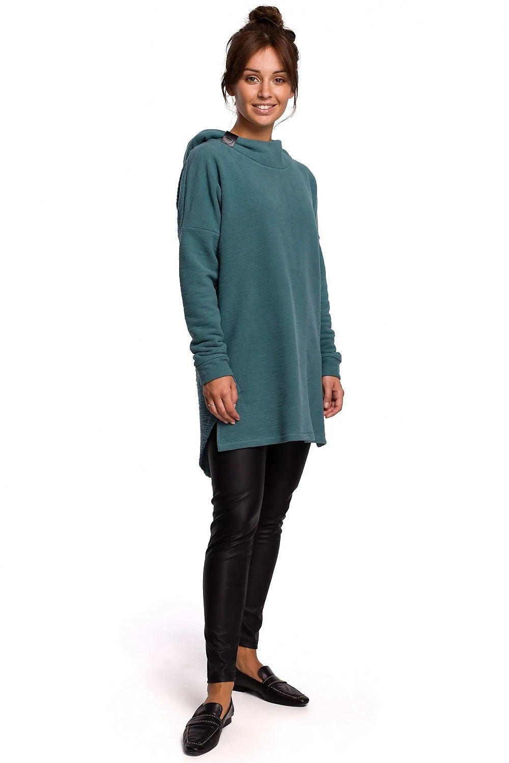 Sweatshirt pour femme en coton bleu marine oversize longue manches longues col montant capuche