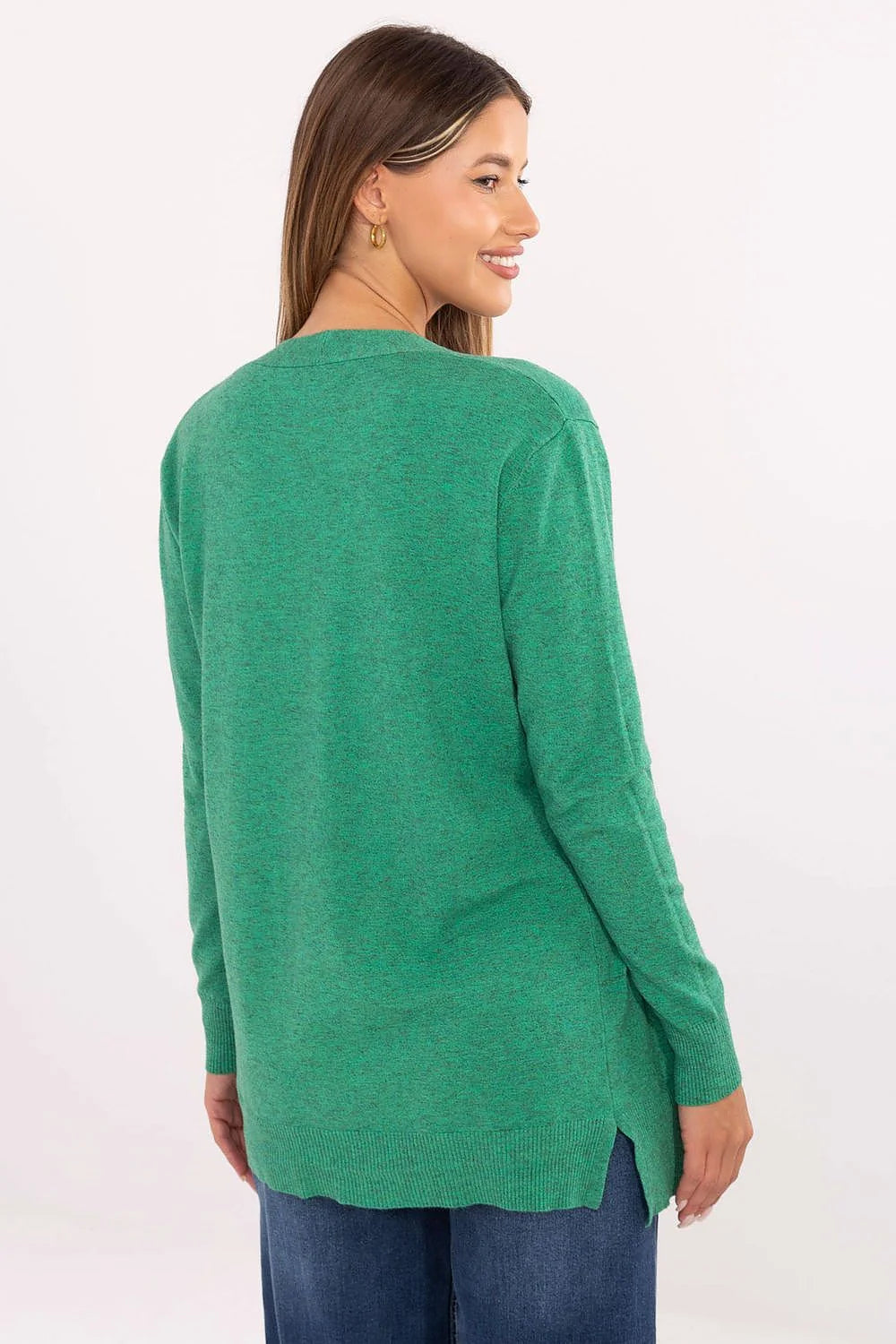 cardigan femme ouvert long confortable viscose modal maille fine vert émeraude manches longues coupe droite poches plaquées léger polyvalent