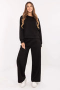 ensemble survêtement femme noir lounge molletonné effet beurre viscose polyester élasthanne stretch taille haute pantalon large poches pratiques décontracté chic