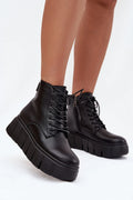 bottines Vinceza femme montantes lacées fermeture éclair cuir naturel doublure fourrure artificielle plateforme épaisse crantée noir bout rond oeillets métalliques
