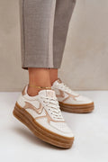 Chaussures de sport Step in style pour femme, cuir synthétique, plateforme 4 cm, style urbain, blanc crème, rose métallique, confort tout le jour, idéales pour les tenues quotidiennes