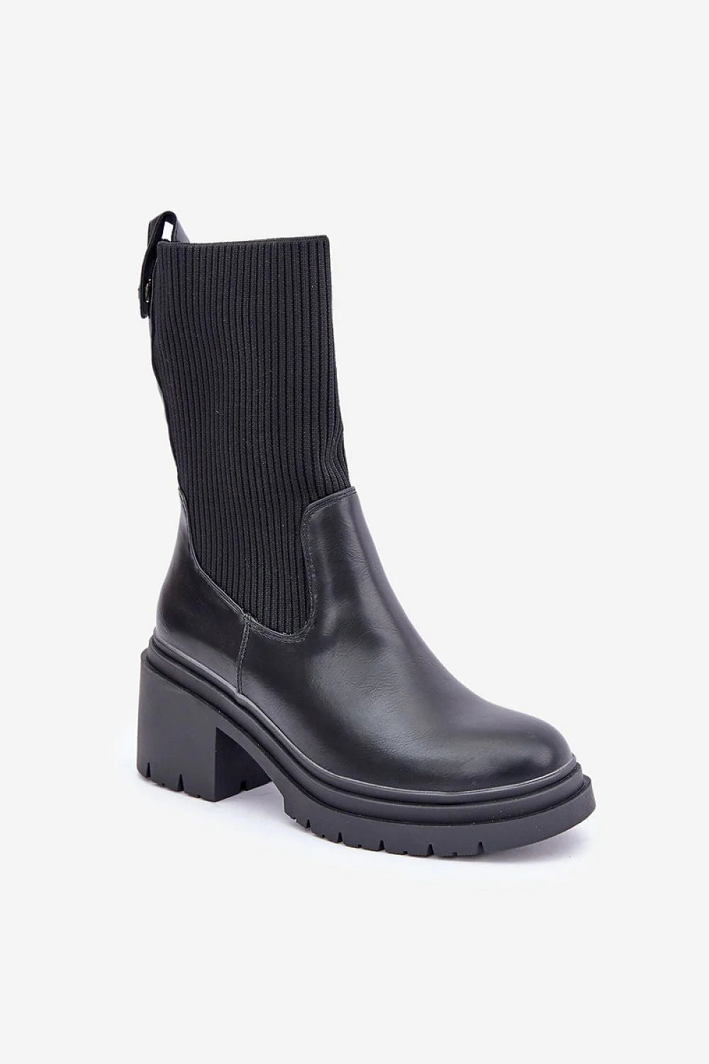 Bottes femmes talon bloc cuir écologique tissu noir tige élastique bottines modernes Chelsea style