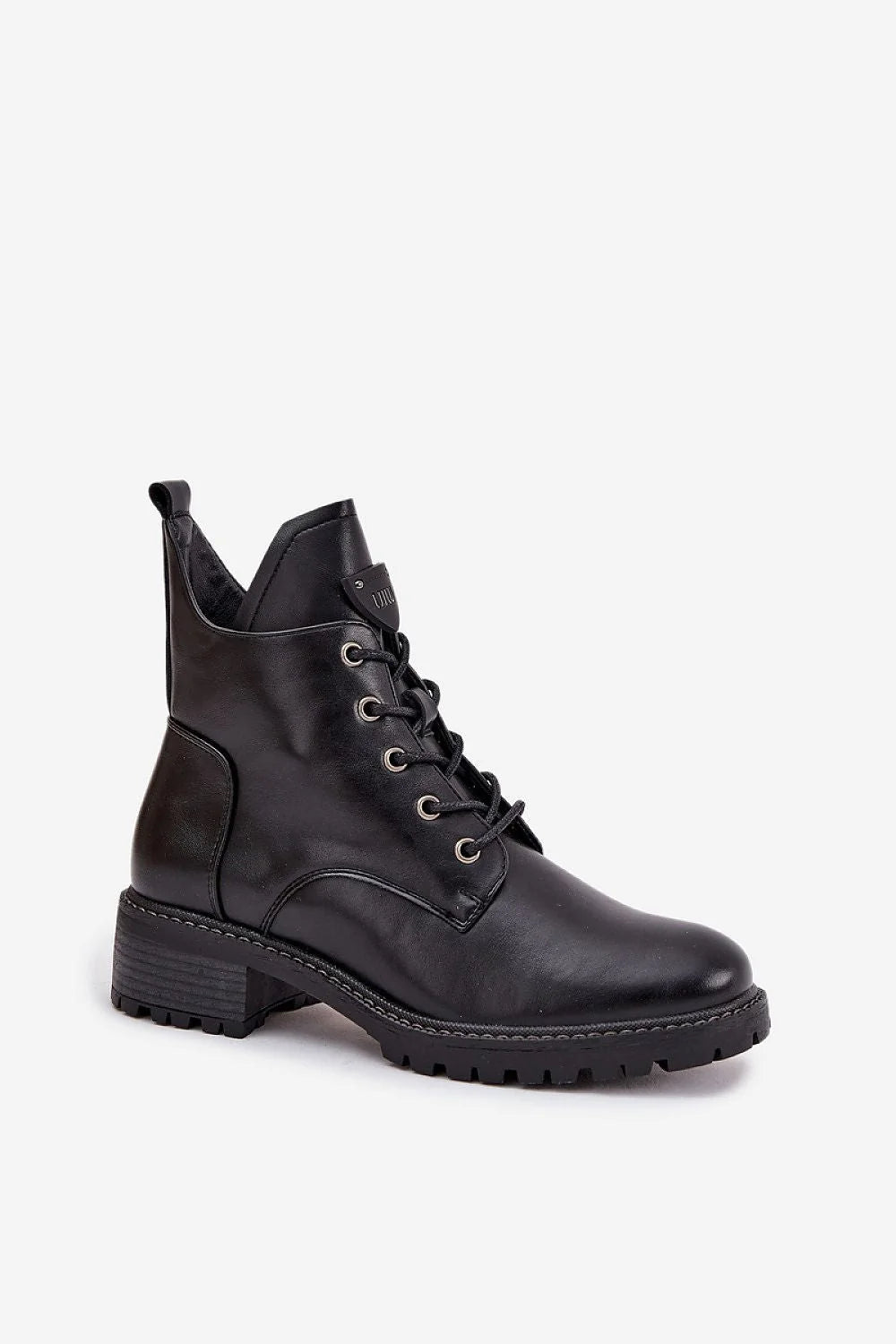 bottines femme Vinceza cuir synthétique noir lacées zip talon bloc bas semelle crantée antidérapante bout rond doublée chaude