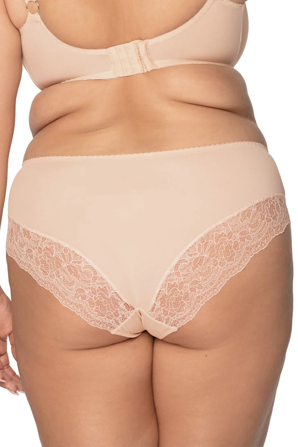 ensemble lingerie Bella Misteria dentelle nude beige soutiengorge armatures maintien culotte taille mi haute microfibre tulle transparent empiècements latéraux sculptante