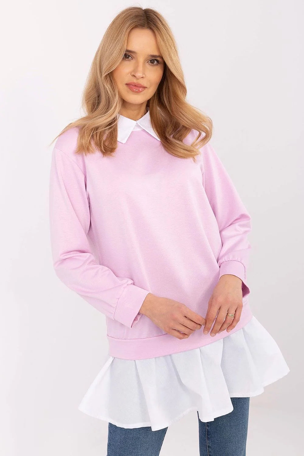 Chemisier Italy Moda féminin en viscose coton élasthanne style casual chic rose pastel blanc col chemise longues manches