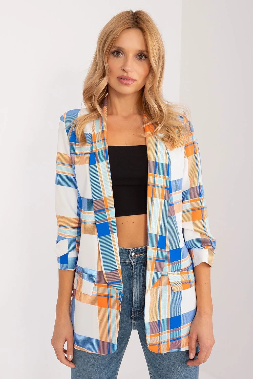 Veste femme moderne chic style décontracté coupe droite carreaux colorés polyester summer wear Italy Moda