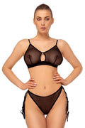 Ensemble lingerie femmes tulle transparent noir sexy audacieux sans armature soutien-gorge ouvert culotte échancrée