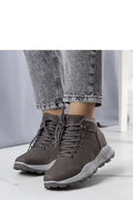 Bottes trappeur Solea femmes style moderne fonctionnel randonnée automne-hiver tricot gris doublure chaude lacets métalliques semelle caoutchouc
