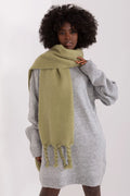 Robe pull femme en laine mélange ample manches longues écharpe tricot verte kaki franges torsadées look casual chic hiver