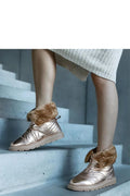 Bottines pour femmes modernes élégantes métalliques couleur or rose doublure fourrure synthétique fermeture éclair anti-glisse