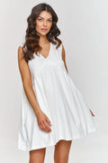 Robe de jour Makadamia en jersey blanc fluide sans manches coupe ample V-neck occasion décontractée été femme élégante
