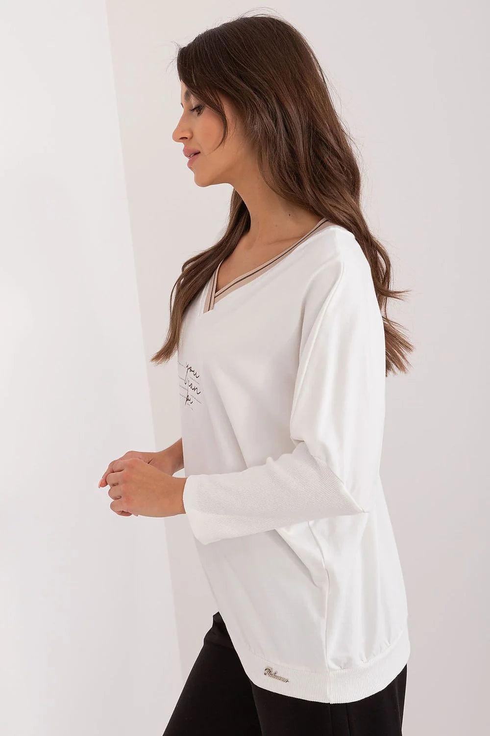 Chemisier Relevance pour femme design moderne éлегant coupe ample manches longues col en V rayures contrastantes coton haute qualité