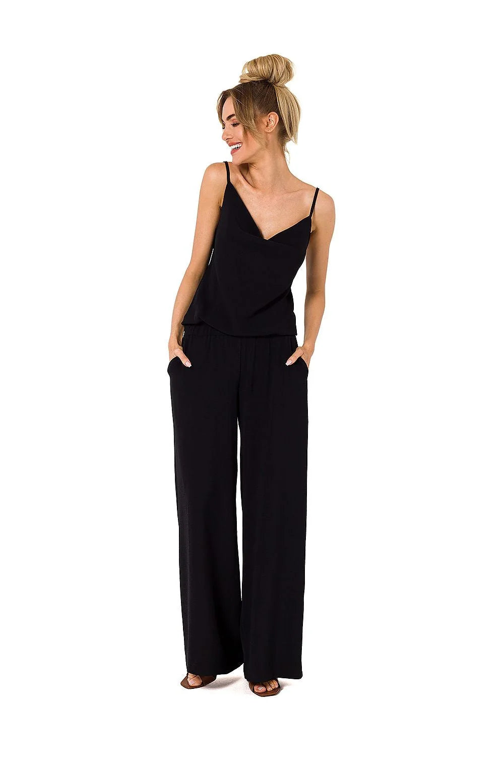 Combinaison Moe ensemble mode femme chic Casual Design drapé neckline thin straps Elastic waist Side pockets Flowy cut Polyester Elastane