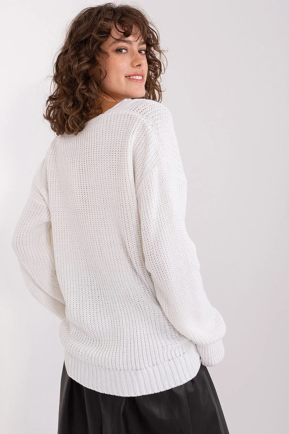 Pull pour femme élégant tricot texture variée encolure V manches longues côtelées couleur blanche polyvalent mode féminin