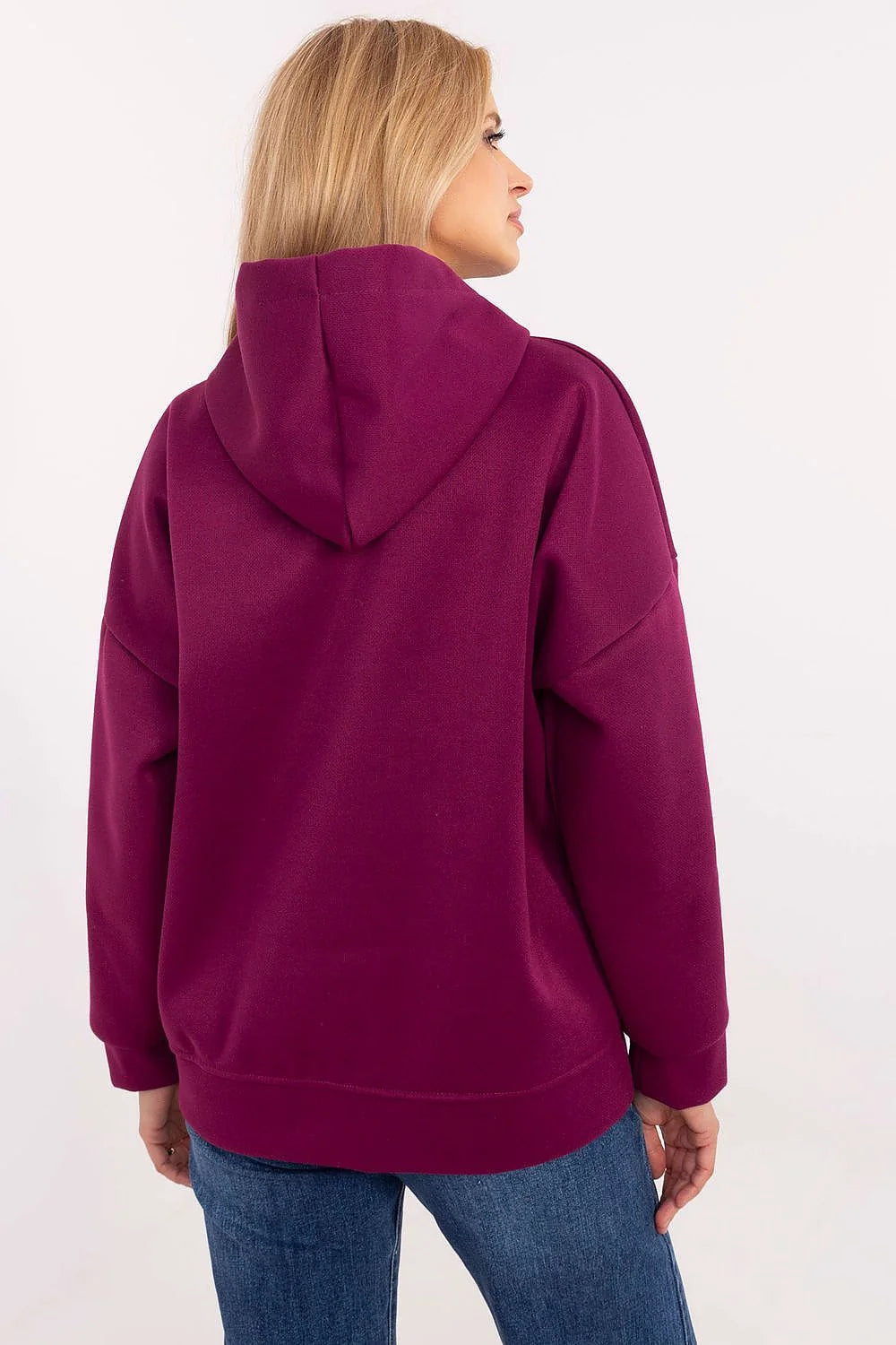 Sweatshirt femme à capuche style sport-chic couleur violette motif ours appliqué manches longues kangourou poche