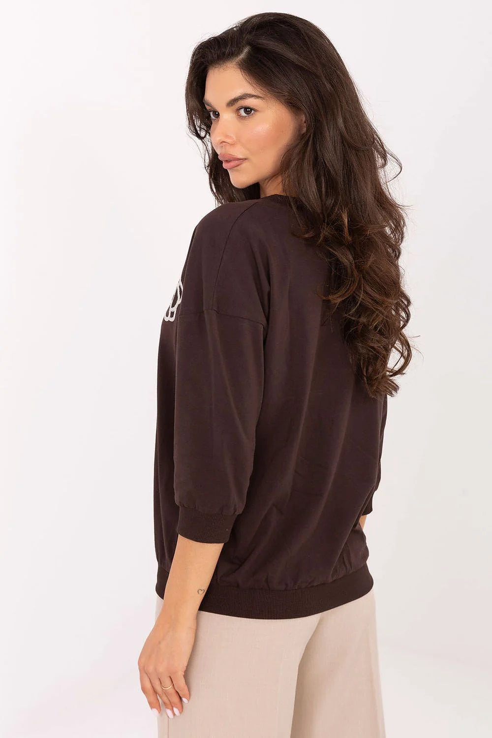 chemisier femme coton élasthanne léger aéré coupe ample manches troisquarts colV broderie fleur blanche bordcôtes poignets longueur hanches casual chic