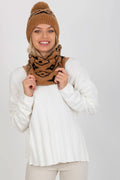 Ensemble mode femme pull écharpe bonnet marron blanc抽象 motif snood côtelé pompon