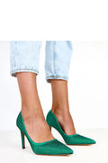 escarpins femme talons aiguilles 10cm vert émeraude tissu supérieure microstrass scintillants bout pointu semelle cuir écologique confort soirée mariage élégant