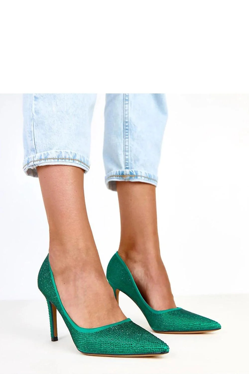 escarpins femme talons aiguilles 10cm vert émeraude tissu supérieure microstrass scintillants bout pointu semelle cuir écologique confort soirée mariage élégant