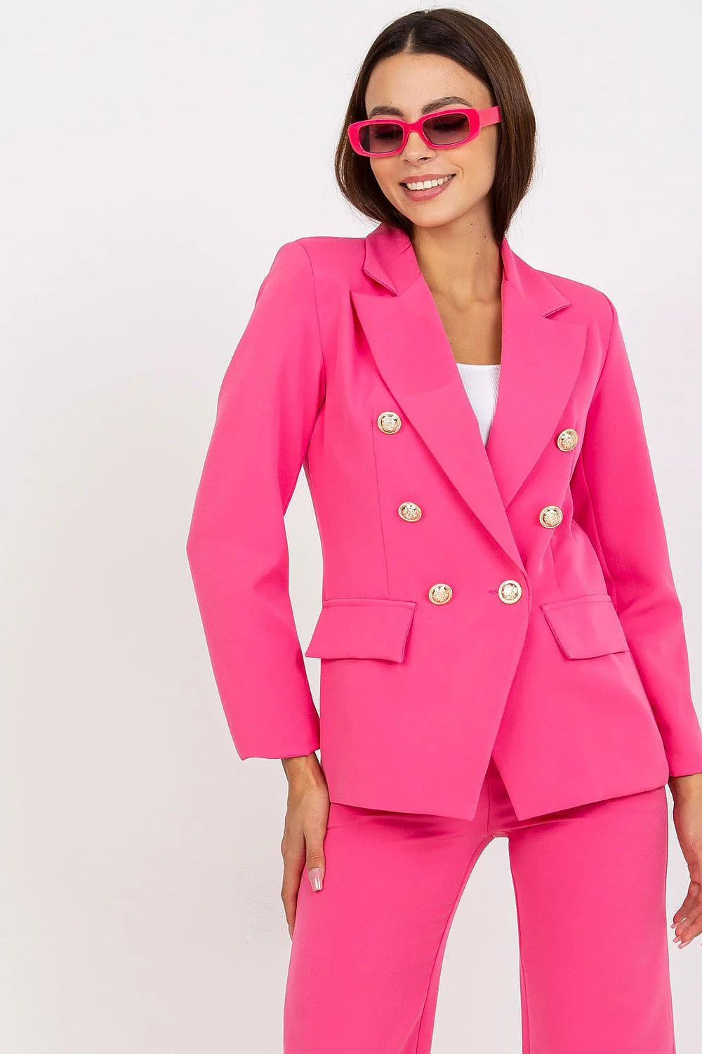 Veste et pantalon assortis pour femme élégant style contemporain coupe ajustée matériau polyester elasthanne taille ajustable noir finitions métalliques