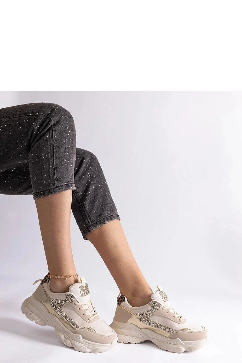 baskets Solea femme chunky beige doré paillettes suédine cuir synthétique semelle épaisse crantée plateforme rembourrée maintien urbain sportif chic confortable