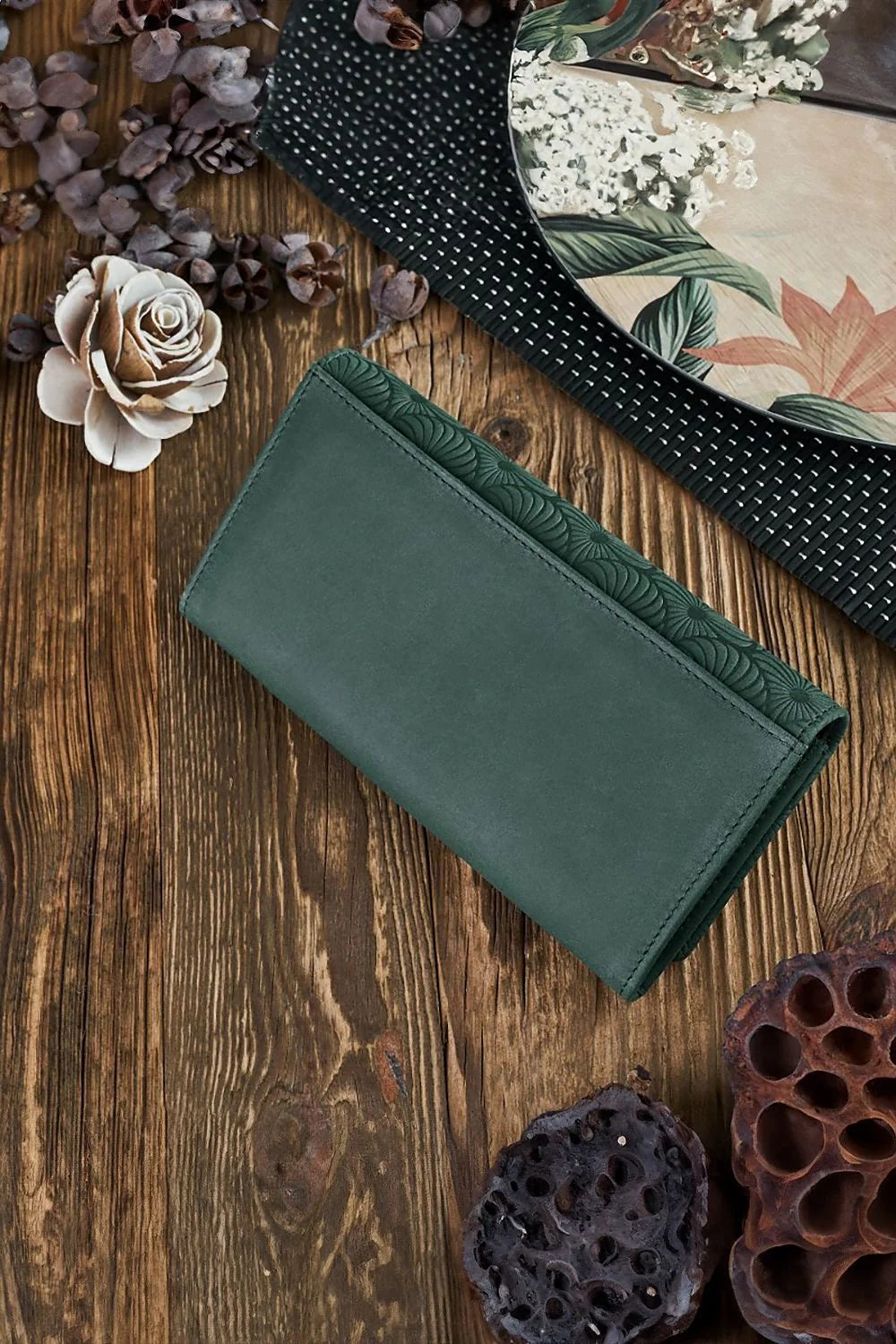 Portefeuille femme Galanter en cuir naturel motif géométrique gaufré collection élégante pour quotidien soirées