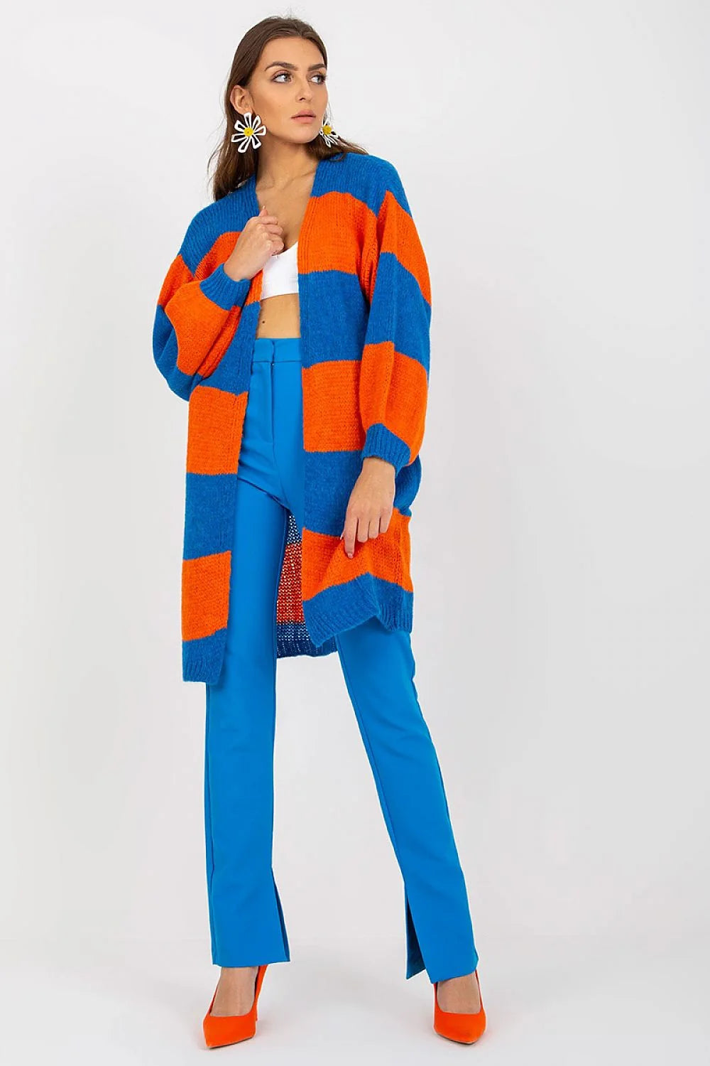 Cardigan rayures colorées manches longues coupe ample col v maille épaisse confort thermique style moderne femme