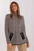 Pull pour femme moderne à motif géométrique labyrinthe manches longues coupe droite poches zippées style graphique
