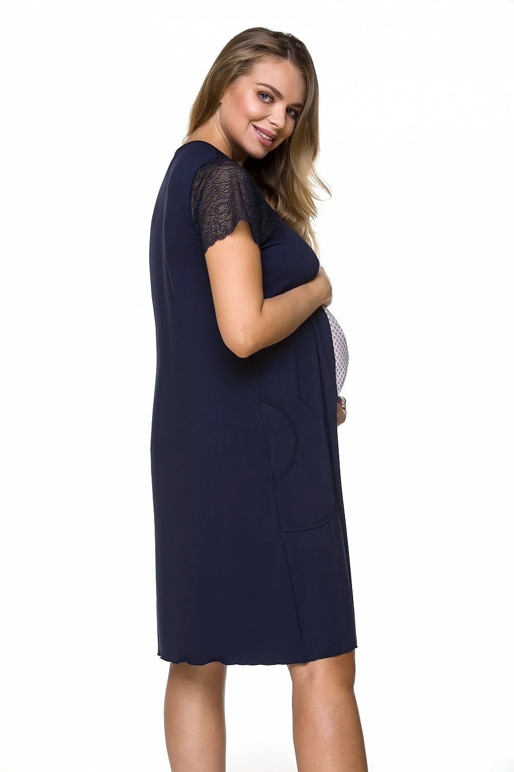 Robe de nuit maternité viscose dentelle élégante confortable manches courtes chic femmes enceintes hospitalière