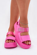 sandales plateforme fuchsia femme synthétique brides larges velcro réglables semelle compensée 45mm rembourrée antidérapante sport chic estivales
