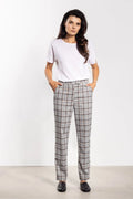 pantalon femme tailoring carreaux princegalles gris fineslignes camel anthracite coupe droite cheville taillemihaute pocheslatérales fermeturefrontale tissu lainé stretch confortable