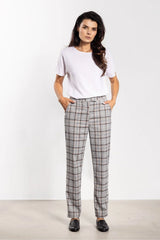 pantalon femme tailoring carreaux princegalles gris fineslignes camel anthracite coupe droite cheville taillemihaute pocheslatérales fermeturefrontale tissu lainé stretch confortable