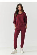 ensemble survêtement femme bordeaux coton extensible molleton sweat oversize brodé discret pantalon jogger slim taille élastique poches latérales