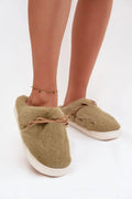 chaussons fourrure femme kaki olive mules pantoufles slipon boutferme noeud suedine semelle caoutchouc epaisse douce confortable