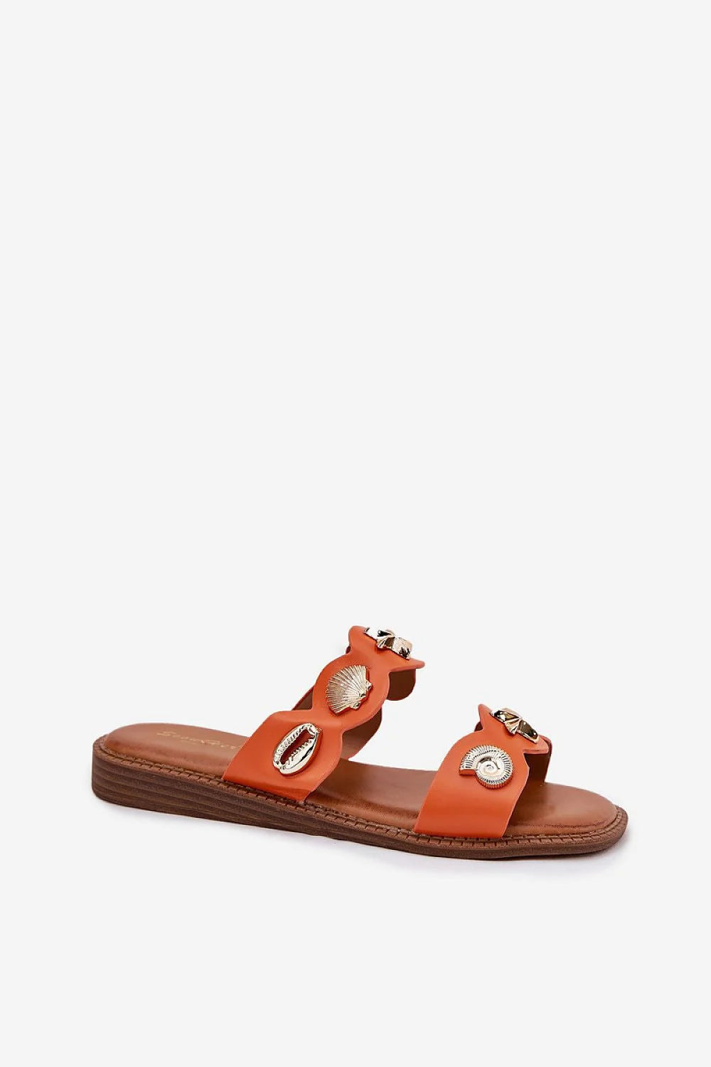 Sandales femmes été ouvertes style maritime cuir artificiel orange motifs nautiques étoiles de mer coquillages confort talon plat occasions estivales beachwear tendance été 2023