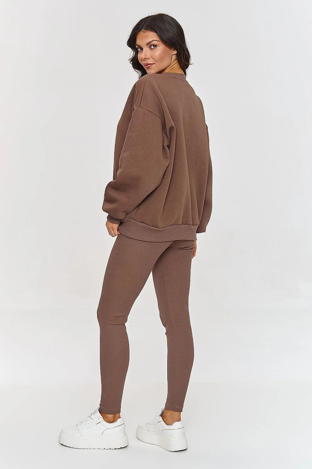 Ensemble Makadamia deux pièces femme brun chocolat coton mélangé élasthanne style moderne confortable oversize ajusté