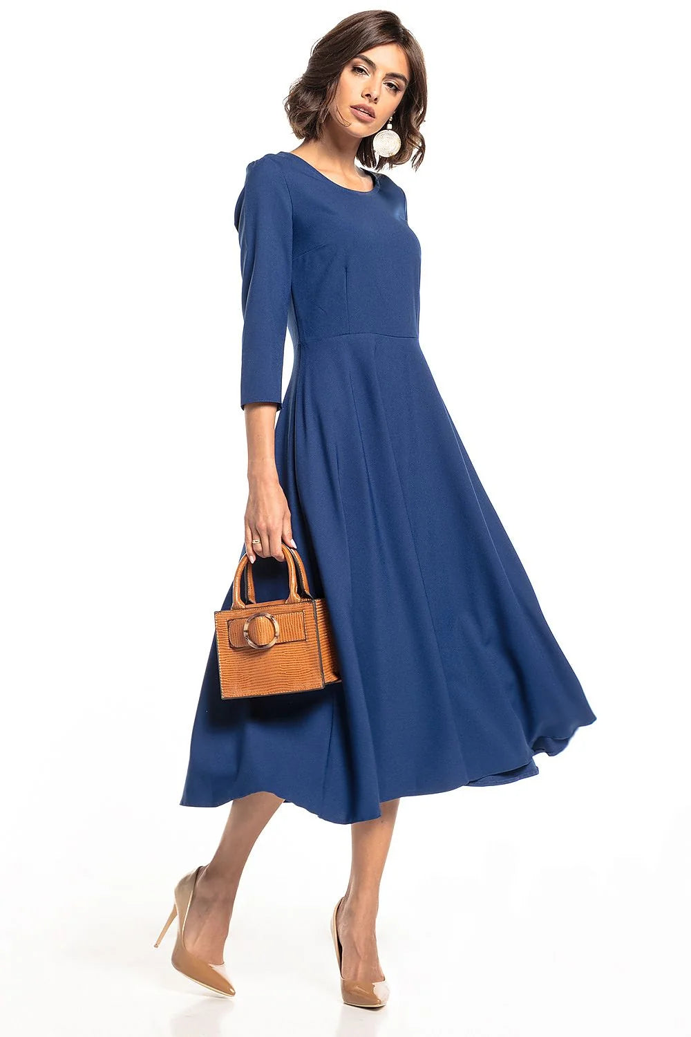 Robe élégante femme polyester élasthanne vert foncé ajustable mi-longue silhouette raffinée mode intemporelle
