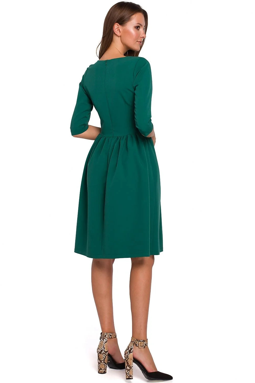 Robe en coton noir élégante et classique coupe évasée manches trois-quarts pour occasions spéciales