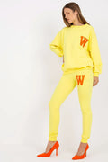ensemble sportswear femme jaune canari oversize sweat manches longues legging slim taille élastique coton élasthanne molleton poches appliqué W orange