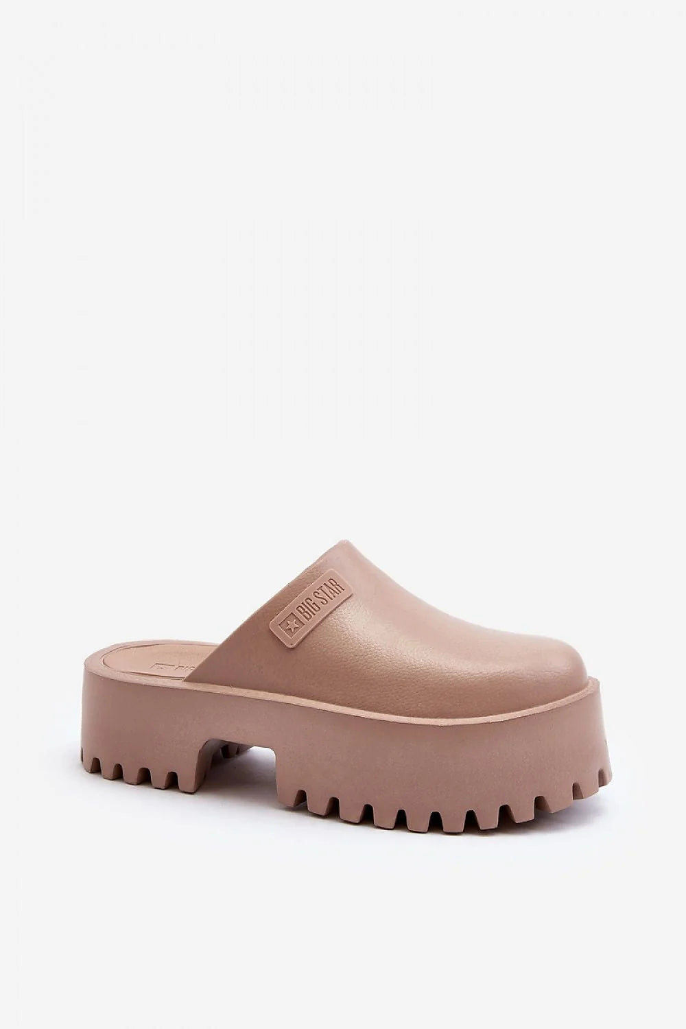 Mules femmes modernes audacieuses plateforme crantée cuir synthétique beige taupe sans lacets confortables style épuré work leisure