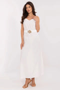 Robe longue blanche design élégant intemporel bretelles fines ceinture dorée coton respirant été femme